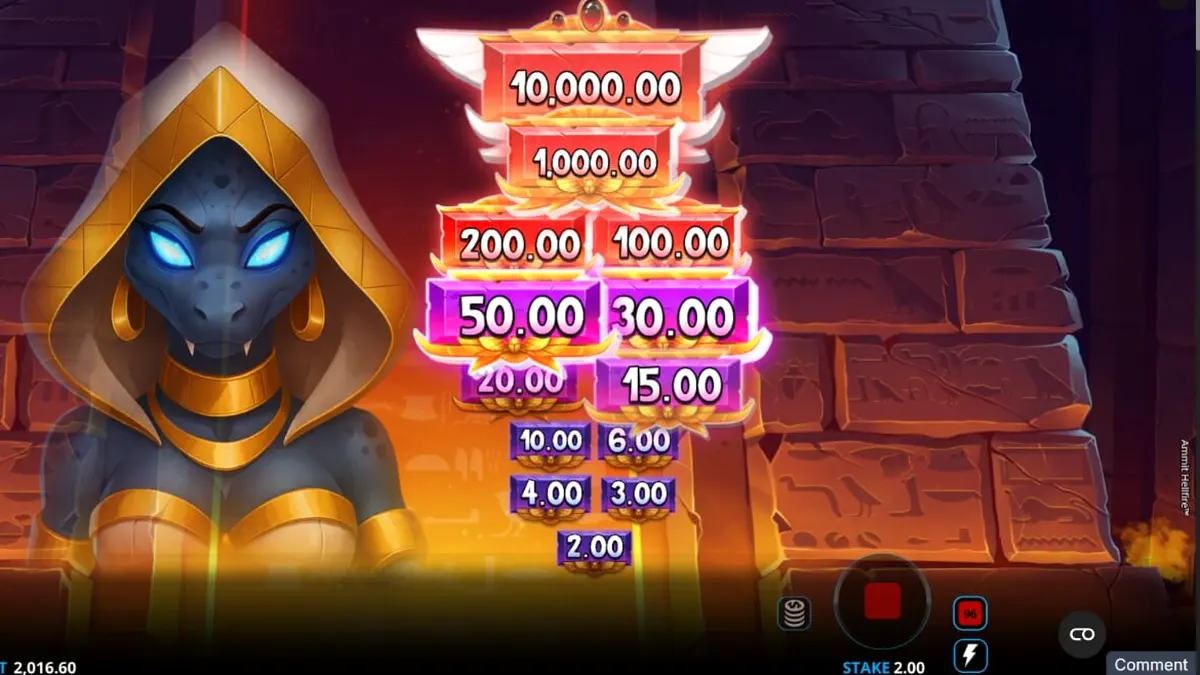 Tampilan visual slot Ammit Hellfire dengan tema Mesir Kuno