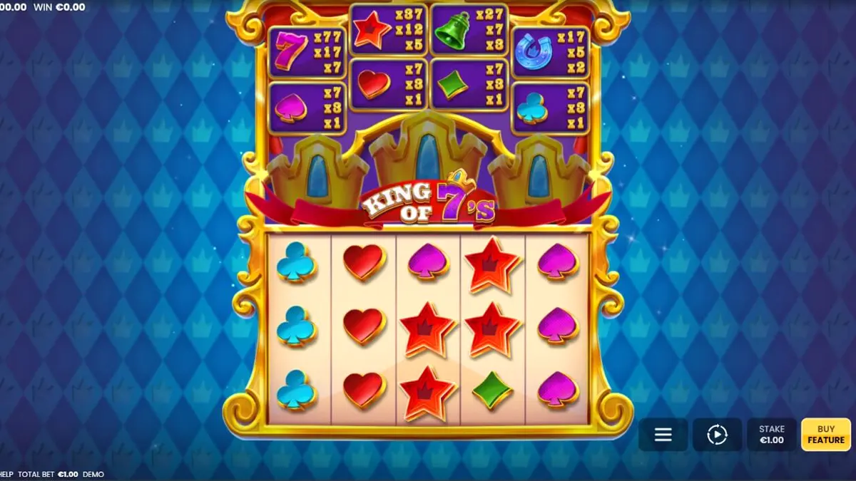 Tampilan visual slot King of 7’s dengan tema kerajaan dan simbol klasik