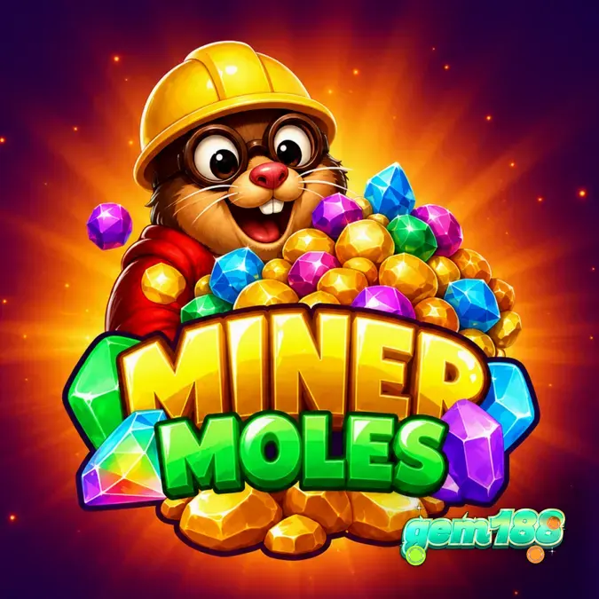 Tampilan visual slot Miner Moles dengan tema pertambangan kartun dan grid 6x6.